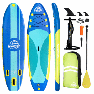 10'6"inflatable stand up paddle board ultra portable lightweight & stable|all in one kit w/aluminum paddle, dual action pump & backpack|lakes & oceans ready for family recreation by aquajourney
