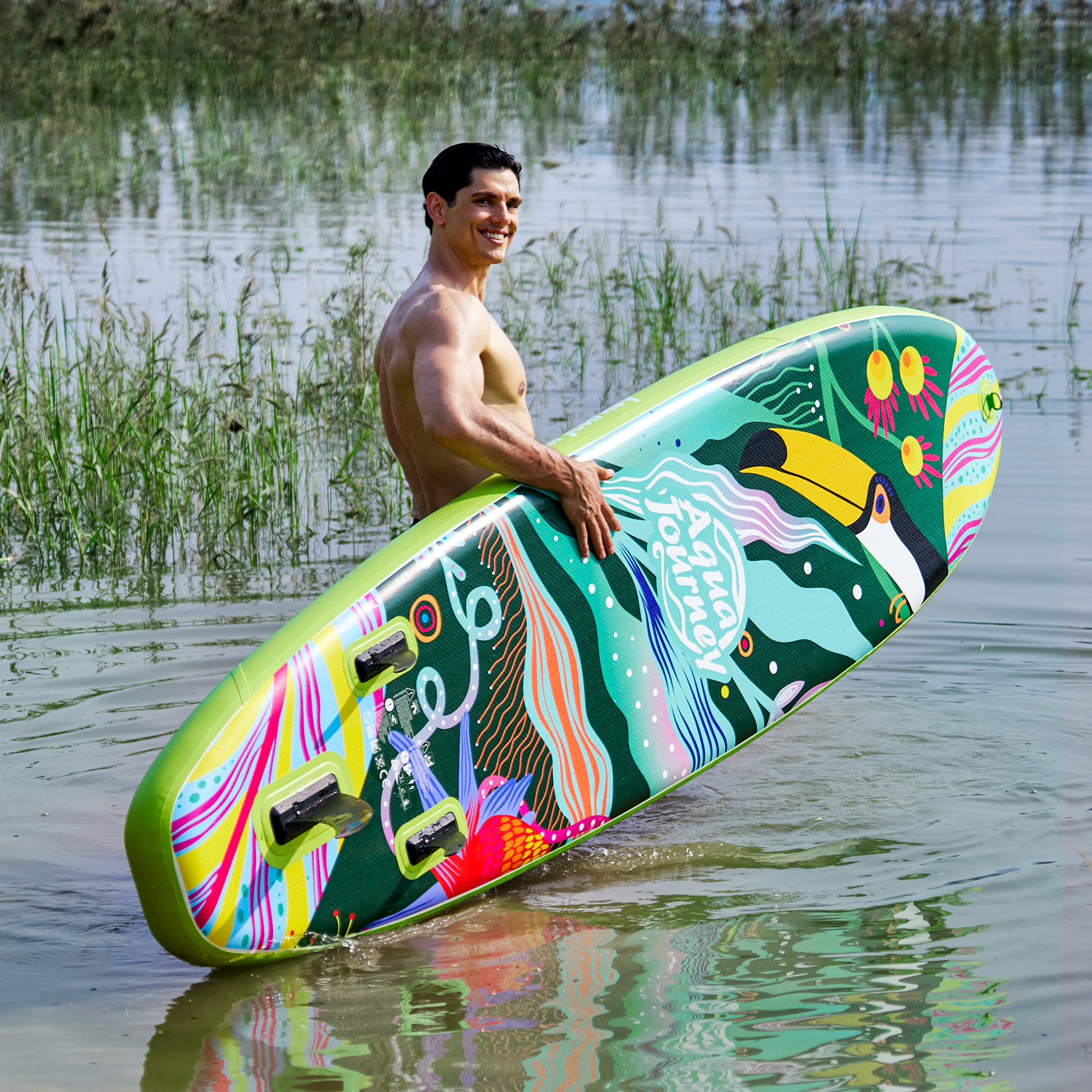10'6"inflatable stand up paddle board ultra portable lightweight & stable|all in one kit w/aluminum paddle, dual action pump & backpack|lakes & oceans ready for family recreation by aquajourney